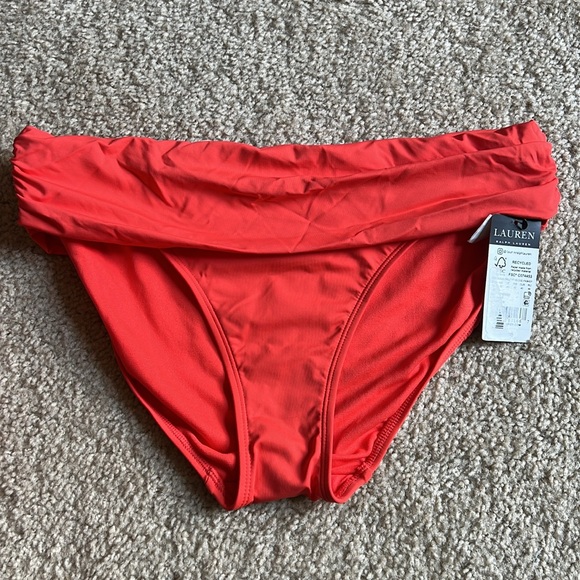 Lauren Ralph Lauren beach club ruched bikini swim bottom sunset orange size 10 - Picture 3 of 6